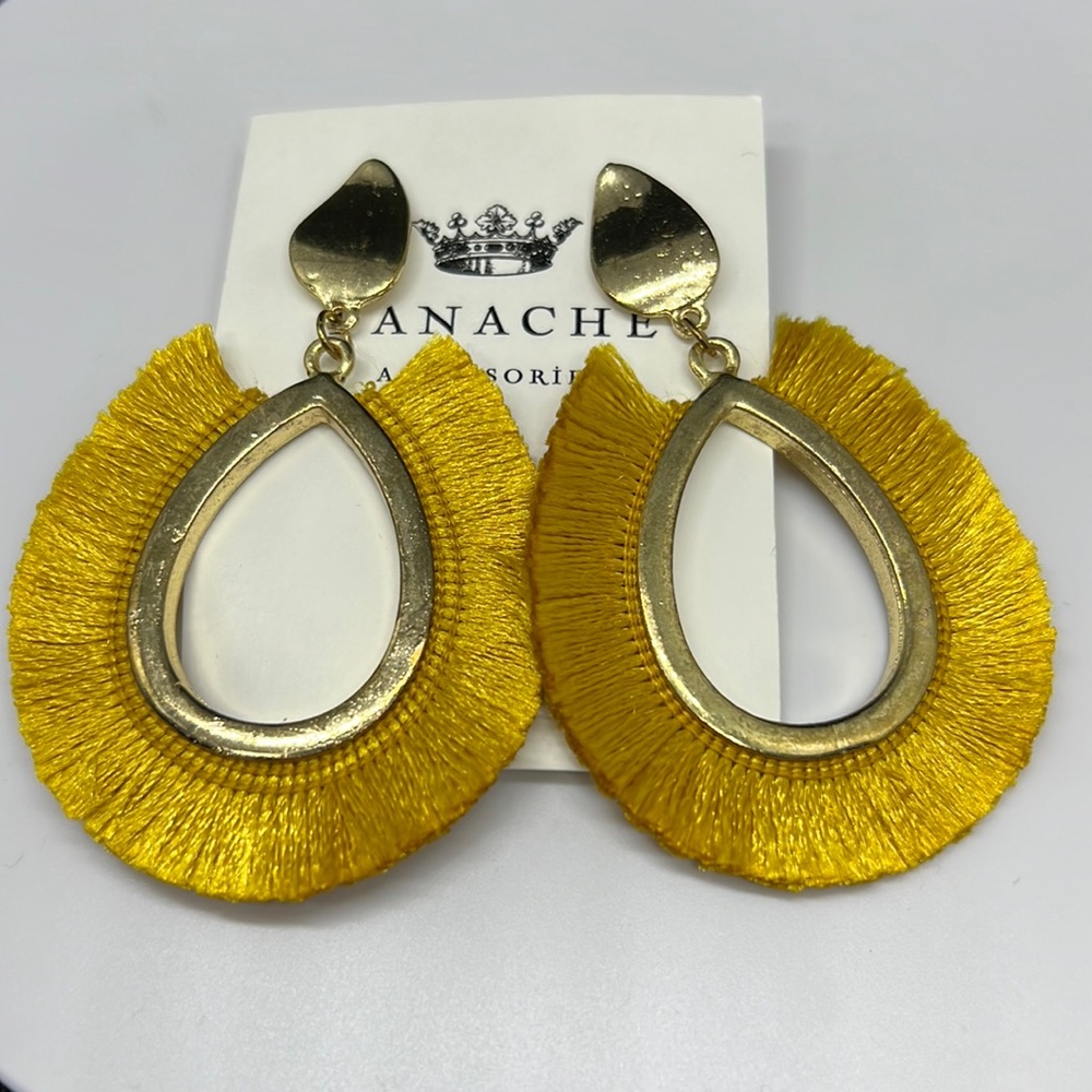 Panache Gold tone and Mustard yellow fringe earrings